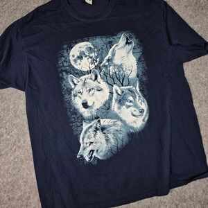 Wolf Moon T-Shirt Blue Nature Tee Cabincore Wildlife Mystical Night Celestial XL